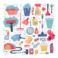 Household supplies and cleaning set. Flat hand drawn design concepts for web banners, web sites, printed materials