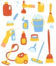 Household supplies and cleaning set. Tools of housecleaning. Set of cleaning supplies. The concept of cleanliness and order. For Royalty Free Stock Photo