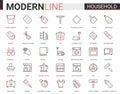 Household tools flat thin red black line icons vector illustration set, outline house cleaning, cooking or gardening Royalty Free Stock Photo