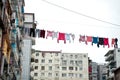 Household traditions in Georgia. Linen and clothes are dried outside on balconies and ropes between buildings