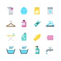 Household washing, drying and laundry vector flat icons