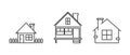 House icon set. Outline thin line. Cottage style. Isolated.