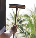 Housekeeper cleaning a hotel room