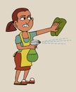 Housekeeper getting rid of dust vector cartoon