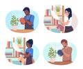 Housekeeper helping with household chores 2D vector isolated illustration set Royalty Free Stock Photo