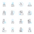 Housekeeper linear icons set. Cleanliness, Tidiness, Maintenance, Organization, Service, Efficiency, Attention line