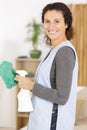 housekeeper using spray detergent Royalty Free Stock Photo