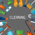 Housekeeping background with cleaning icons. Image can be used on advertising booklets Royalty Free Stock Photo