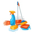 Housekeeping background with cleaning items. Royalty Free Stock Photo