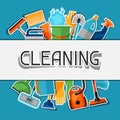 Housekeeping background with cleaning sticker icons. Image can be used on advertising booklets, banners, flayers Royalty Free Stock Photo
