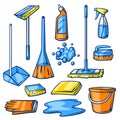 Housekeeping cleaning items set. Illustration for service and advertising. Royalty Free Stock Photo