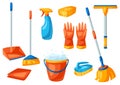 Housekeeping cleaning items set. Royalty Free Stock Photo