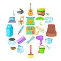 Housekeeping icons set, cartoon style