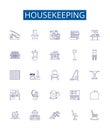 Housekeeping line icons signs set. Design collection of Cleaning, Maintenance, Disinfecting, Dusting, Tidy, Vacuuming