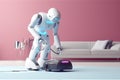 housekeeping robot maid working on a vacuum machine for autonomy of household concepts isolated on clean background ,Generative AI