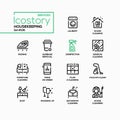 Housekeeping services - vector line design style icons set