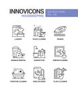 Housekeeping services - vector line design style icons set