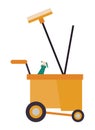 Housekepping cart with broom and splash bottle