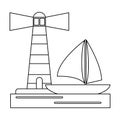 Houselight and sailboat symbol in black and white Royalty Free Stock Photo