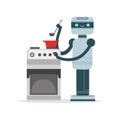 Housemaid android character cooking food vector Illustration