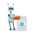 Housemaid android character washing clothes in the washing machine vector Illustration