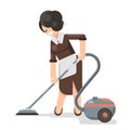 Housemaid cleaner vacuum cleaner cleanliness flat design character vector illustration