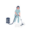 Housemaid with vacuum cleaner flat color vector faceless character