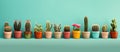 Houseplant cacti in flowerpots on a blue background Royalty Free Stock Photo