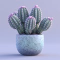 Houseplant Electric blue cactus in flowerpot with pink flowers