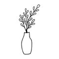 Houseplant in the pot in doodle style. Hand drawn potted plant for home. Hand drawn simple black outline vector
