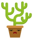 Houseplant with sad face. Cute cactus pot character