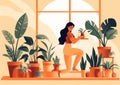 indoor woman flower botanist florist room gardener pot entrepreneur hobby houseplant. Generative AI.