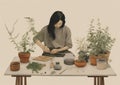 indoor woman florist gardener flower entrepreneur female houseplant hobby botanist pot. Generative AI. Royalty Free Stock Photo
