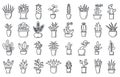 Houseplants flower icons set, outline style