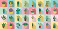 Houseplants icons set, flat style