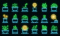 Houseplants icons set vector neon