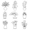 Houseplants in outline style.