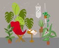 Houseplants vector illustrations. Urban jungls. Plants are friends. Interior with plants.