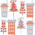 Houses abstract modern seamless pattern. It is located in swatch