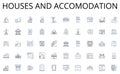 Houses and accomodation line icons collection. Digital, Streaming, Social, Web, Advertisements, Blogging, Vlogging