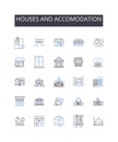 Houses and accomodation line icons collection. Documentation, Records, Forms, Contracts, Agreements, Reports, Papers