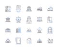 Houses and accomodation outline icons collection. Home, Accommodation, Residence, Abode, Lodging, Domicile, Dwelling