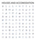 Houses and accomodation outline icons collection. Home, Accommodation, Residence, Abode, Lodging, Domicile, Dwelling