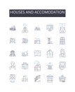 Houses and accomodation line icons collection. Residences, Dwellings, Homes, Apartments, Condos, Cottages, Bungalows Royalty Free Stock Photo