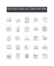Houses and accomodation line icons collection. Residences, Dwellings, Homes, Apartments, Condos, Cottages, Bungalows