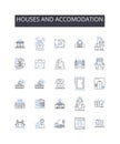 Houses and accomodation line icons collection. Residences, Dwellings, Homes, Apartments, Condos, Cottages, Bungalows