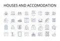 Houses and accomodation line icons collection. Residences, Dwellings, Homes, Apartments, Condos, Cottages, Bungalows