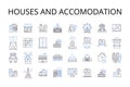 Houses and accomodation line icons collection. Residences, Dwellings, Homes, Apartments, Condos, Cottages, Bungalows