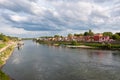 Houses along the banks of the Ticino taken from the Covered Bridge of Pavia Royalty Free Stock Photo