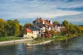 Houses along Danube River. Regensburg, Bavaria, Germany Royalty Free Stock Photo